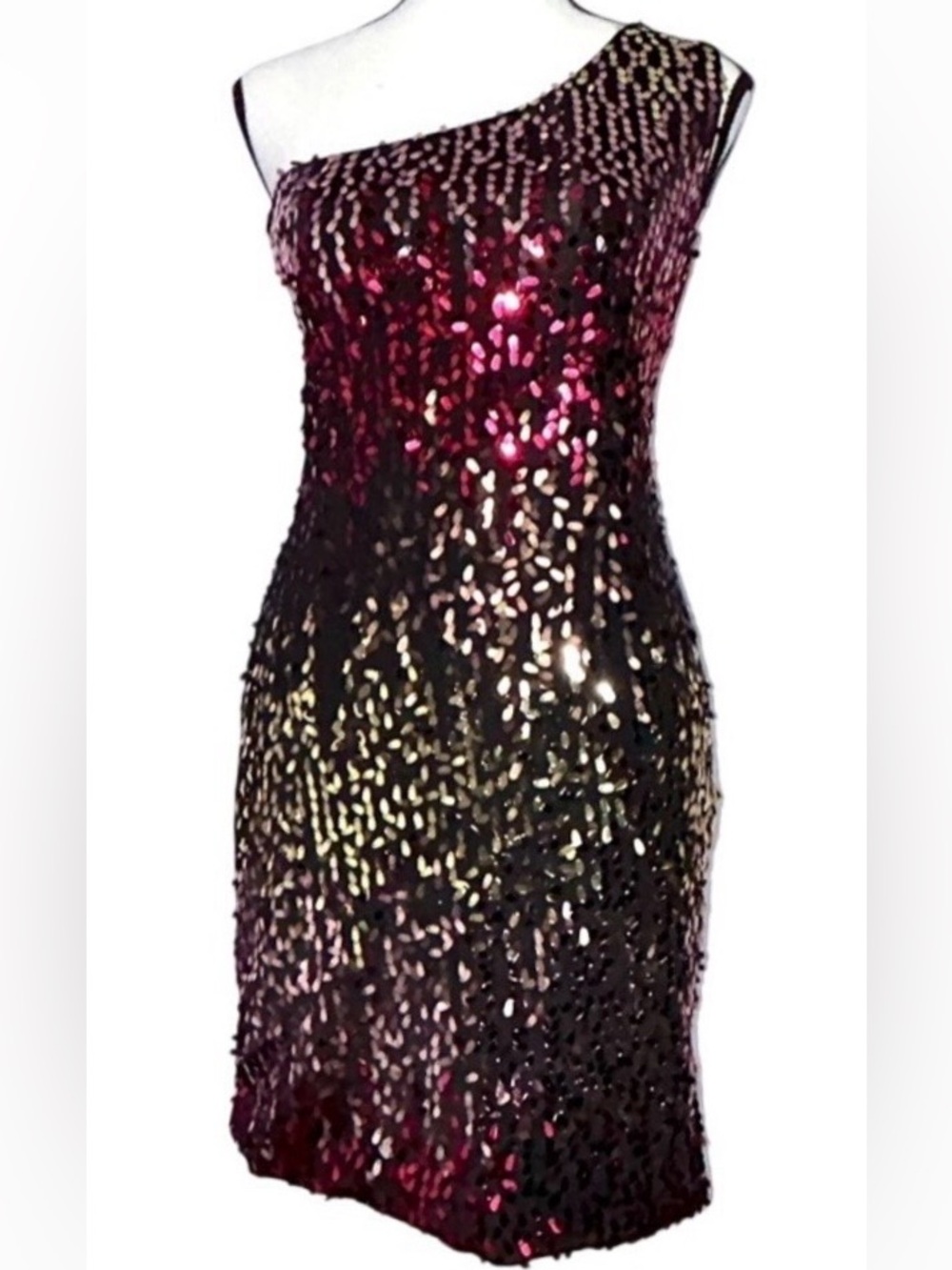 One-Shoulder Sequin Ombre Party Holiday Dress (L)